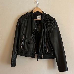 😎 Mango black leather moto jacket size L ✌️